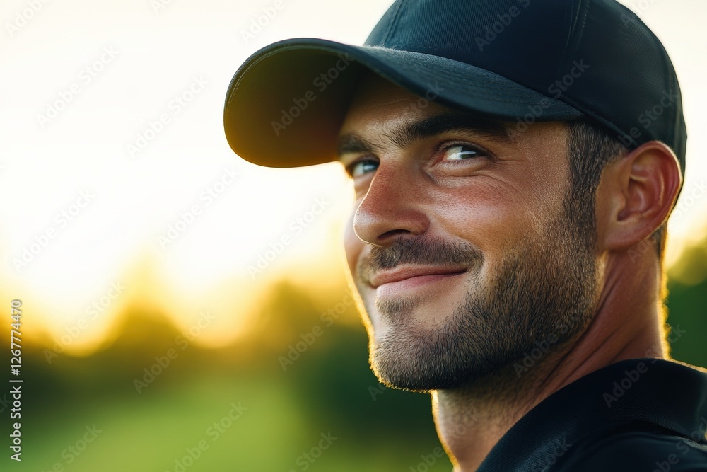 Man with a Cap Smiling at Sunset Man with a Cap Smiling at Sunset
