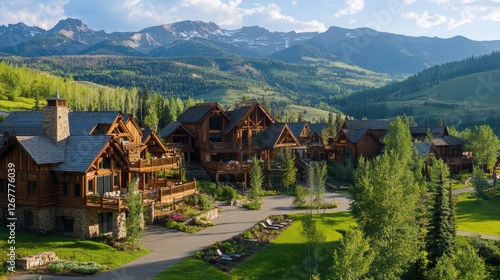 Wallpaper Mural Scenic Mountain Lodge Homes at Golden Hour Torontodigital.ca