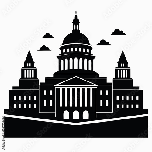 Washington Capitol building skyline Black silhouette vector illustration White Background