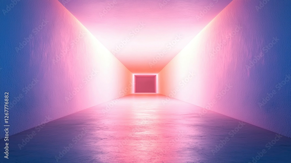 Obraz premium Abstract corridor leads to glowing light source for a modern architecture design