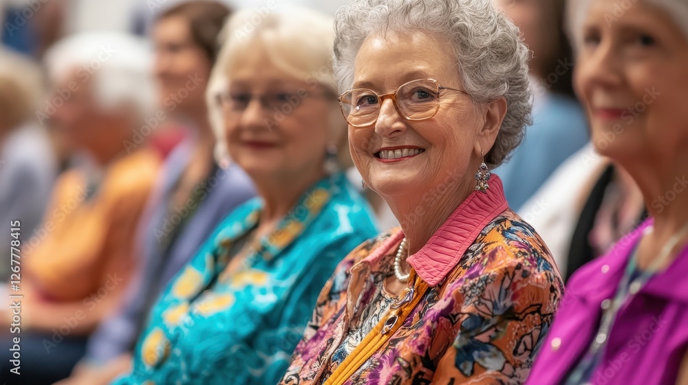 Joyful seniors attending community event together Joyful seniors attending community event together