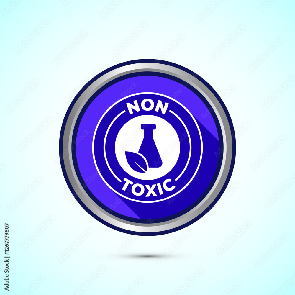 Non toxic icon design illustration. No harmful chemical sign. Blue shadow button design Non toxic icon design illustration. No harmful chemical sign. Blue shadow button design