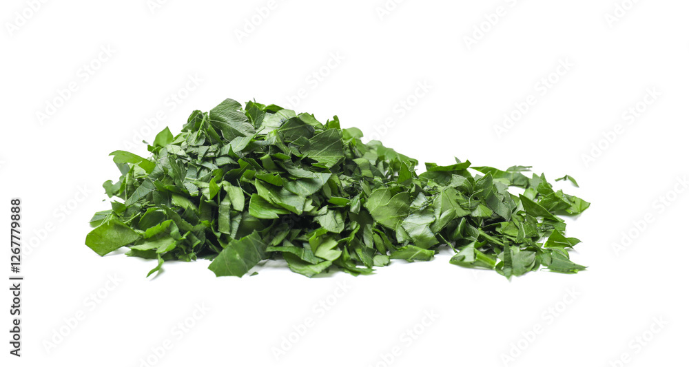 Chopped green parsley leaves isolated on white Chopped green parsley leaves isolated on white