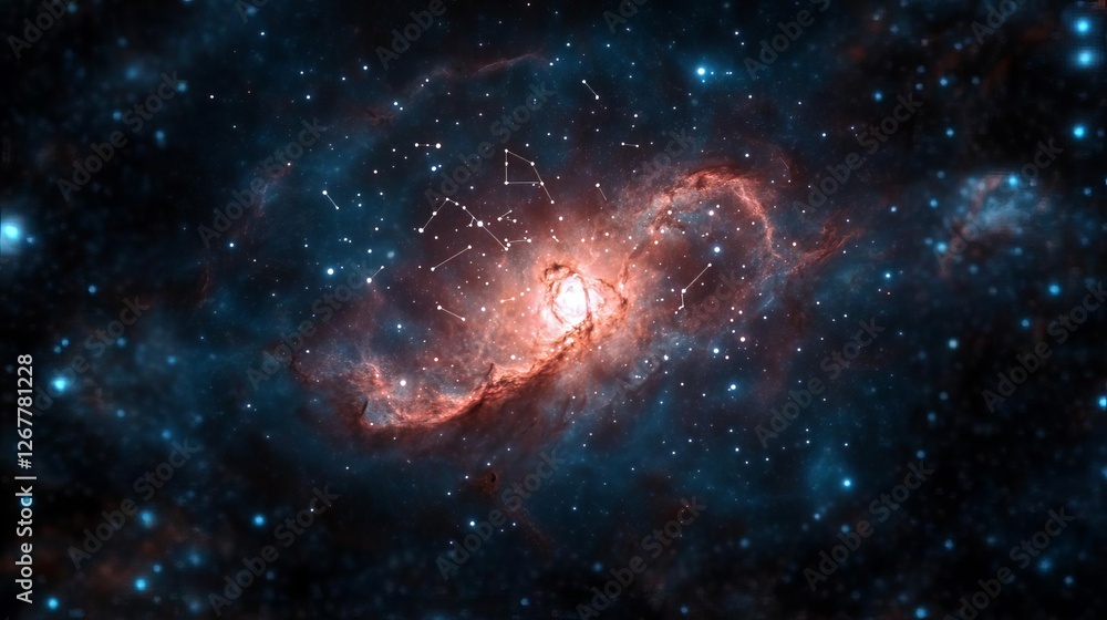 Fototapeta premium Holographic Sagittarius constellation appearing in a swirling nebula, ethereal glow