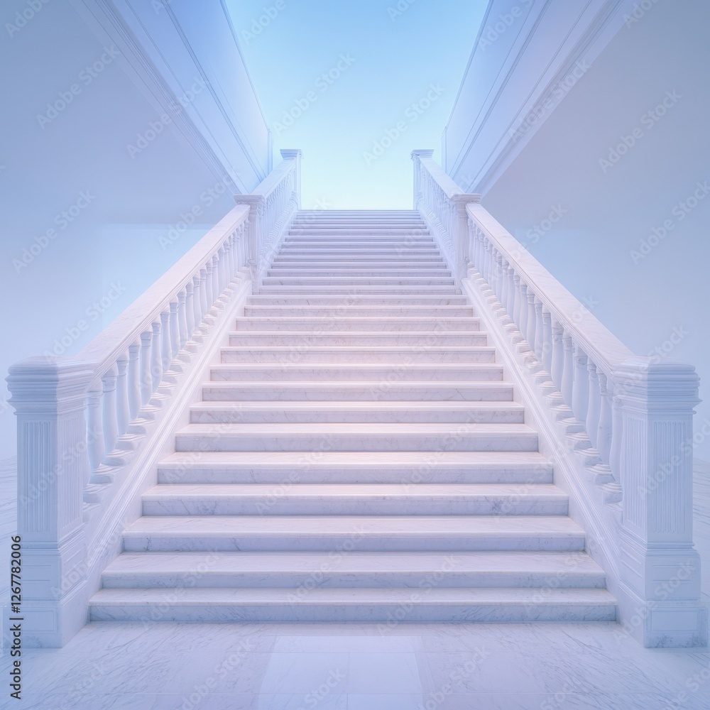 White marble staircase leading to bright light. White marble staircase leading to bright light.