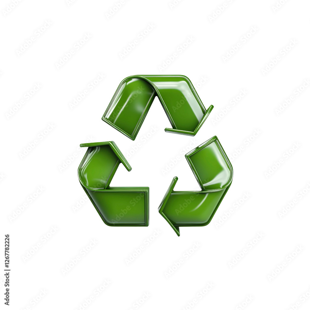 Obraz premium 3D Render of Shiny Green Recycle Symbol on White Background