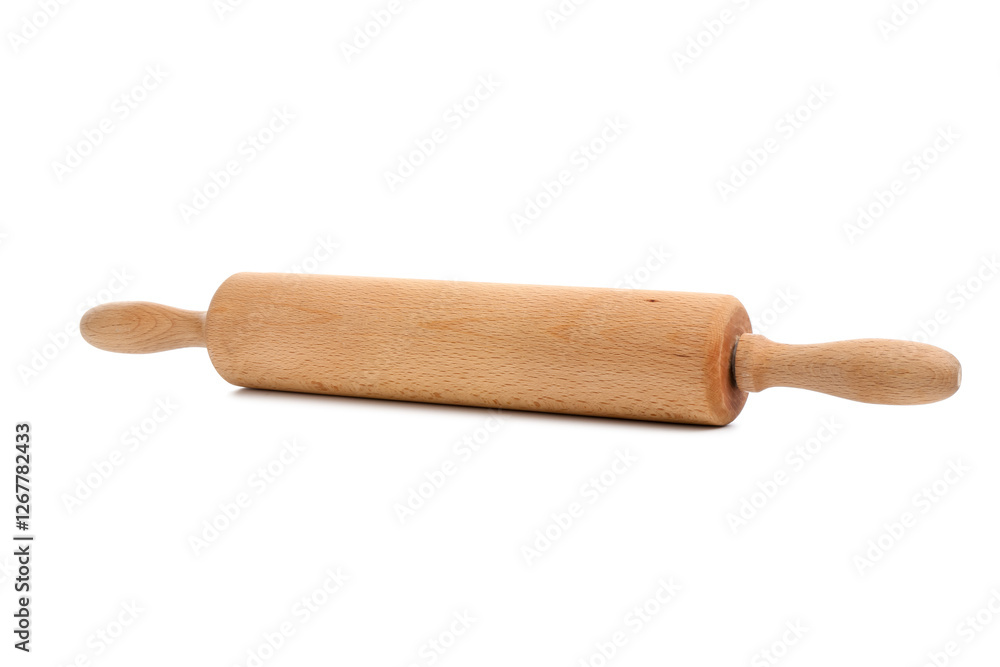 One wooden rolling pin isolated on white One wooden rolling pin isolated on white