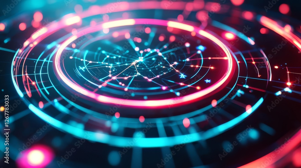Holographic zodiac oracle displaying glowing celestial charts, futuristic prediction device Holographic zodiac oracle displaying glowing celestial charts, futuristic prediction device