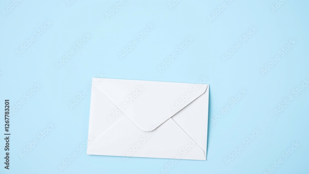 Blank White Envelope on Light Blue Background - Minimalist Stationery Mockup Blank White Envelope on Light Blue Background - Minimalist Stationery Mockup