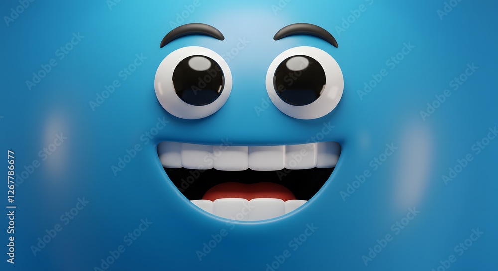 Fototapeta premium Cartoon Face Expression Shows Smiling Open Mouth and Happy Eyes