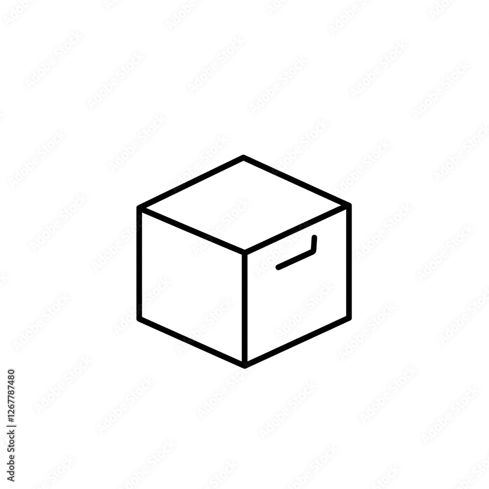 simple black outline of cardboard box with handle, representing storage or shipping simple black outline of cardboard box with handle, representing storage or shipping