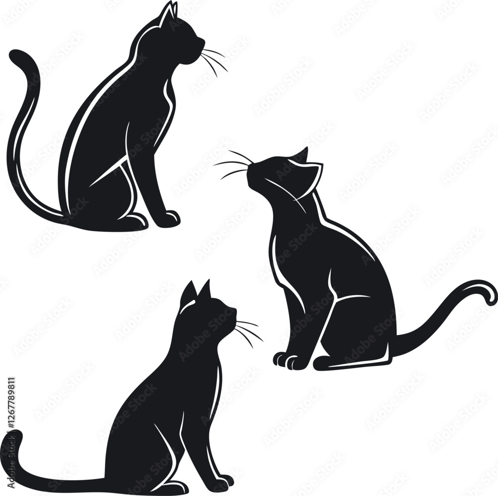 Cat Sitting Set Black Silhouette – Minimalist Vector Illustration of Multiple Poses of a Feline, Perfect for Logos, Prints, T-Shirts, Stickers, Posters, Tattoos, Digital Art, Pet Branding, and Designs Cat Sitting Set Black Silhouette – Minimalist Vector Illustration of Multiple Poses of a Feline, Perfect for Logos, Prints, T-Shirts, Stickers, Posters, Tattoos, Digital Art, Pet Branding, and Designs