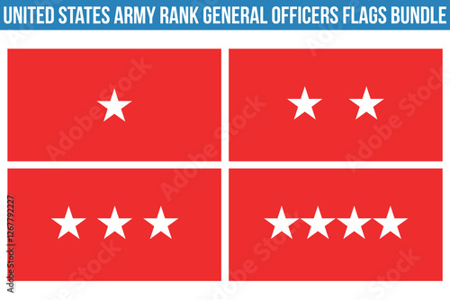 United States Army Rank General Officers Flags Bundle Vector Illustration Premium Quality