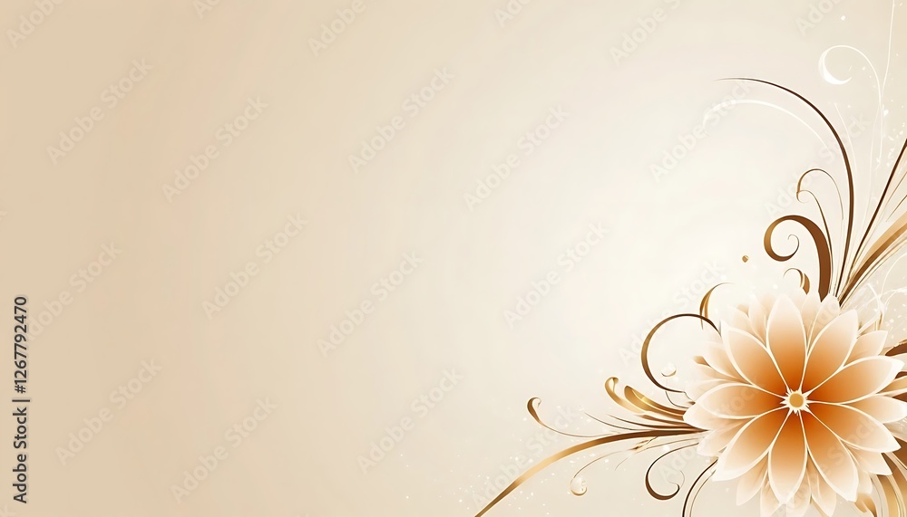 Elegant Cream Background with a Delicate Flower Accent and Curving Tendrils Elegant Cream Background with a Delicate Flower Accent and Curving Tendrils