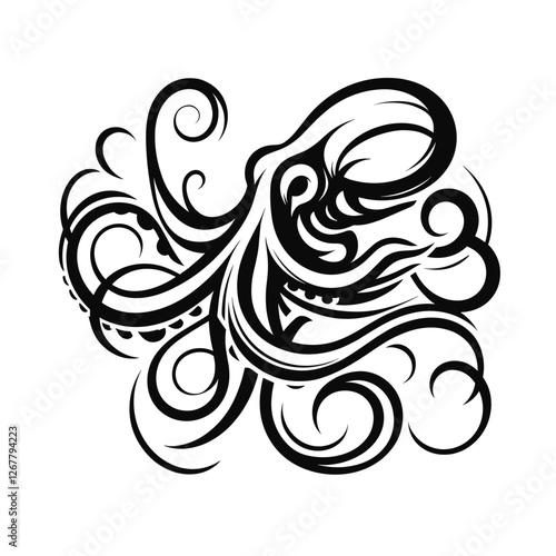 Tribal octopus swirling vector illustration