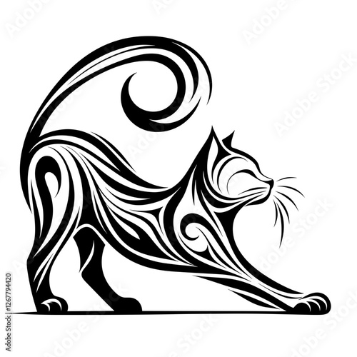 Tribal stretching cat vector illustration