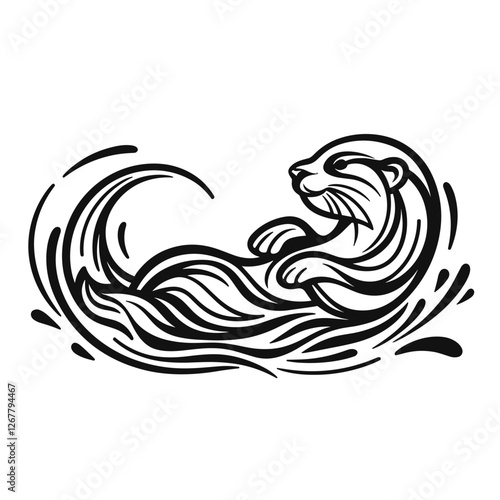 Tribal otter floating in water vector illustration photo