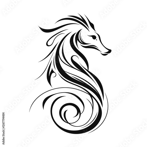Tribal seahorse with decorative swirls vector illustration