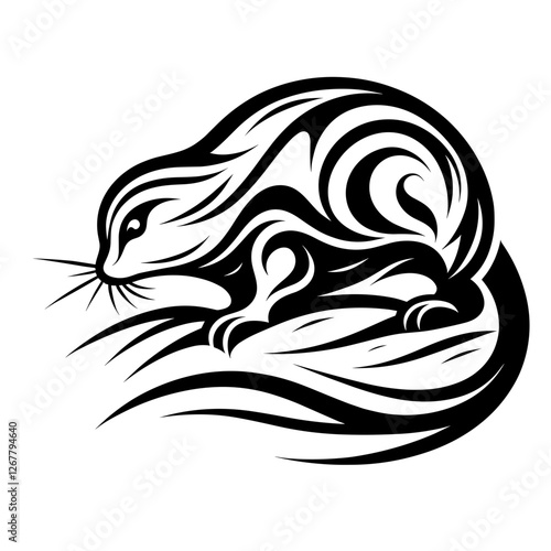 Tribal rodent in crouching position vector illustration