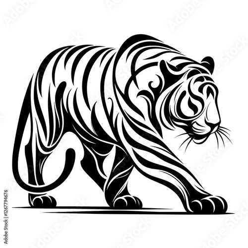 Tribal walking tiger vector illustration