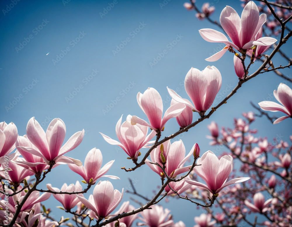 Spring bloom magnolia tree flowers. Blossom magnolia flower. Spring background. Blossom texture. Spring banner.