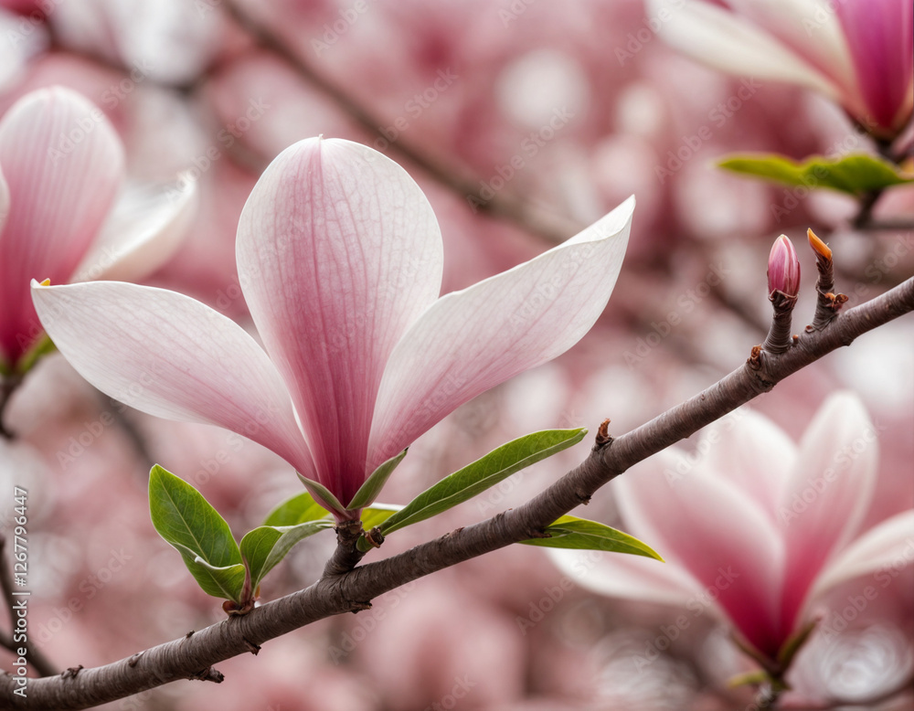 Obraz premium Spring bloom magnolia tree flowers. Blossom magnolia flower. Spring background. Blossom texture. Spring banner.