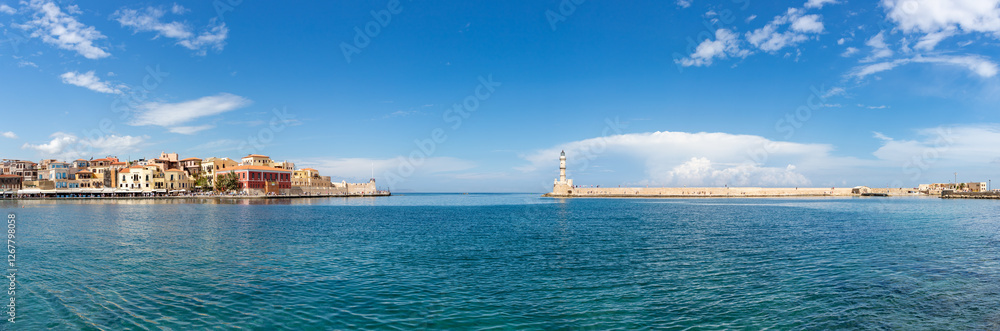 Old Venetian Port of Chania and Lighthouse of Chania Panorama