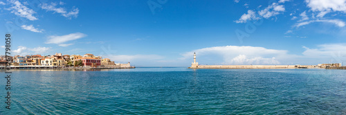 Obraz na płótnie Old Venetian Port of Chania and Lighthouse of Chania Panorama w salonie