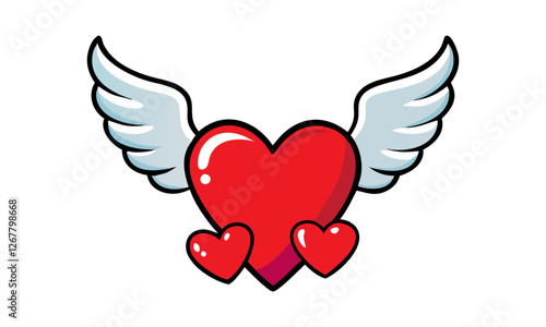 Adorable Flying Heart Icons with Angel Wings | Romantic Love Symbols for Valentine's Day and Wedding Designs photo