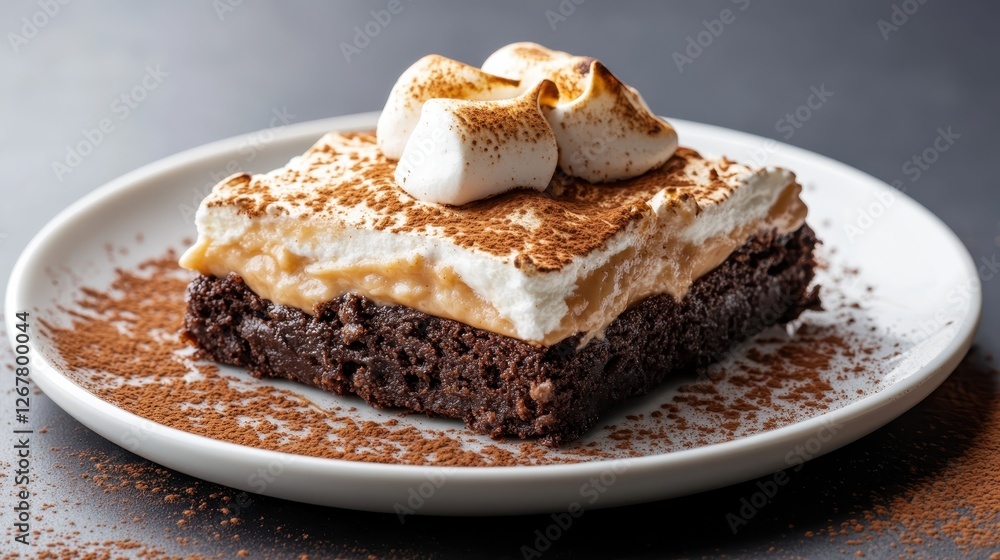 A delectable slice of dessert, layered with caramel and cream, captures attention, highlighting indulgence and the joy of culinary artistry through beautiful presentation. A delectable slice of dessert, layered with caramel and cream, captures attention, highlighting indulgence and the joy of culinary artistry through beautiful presentation.