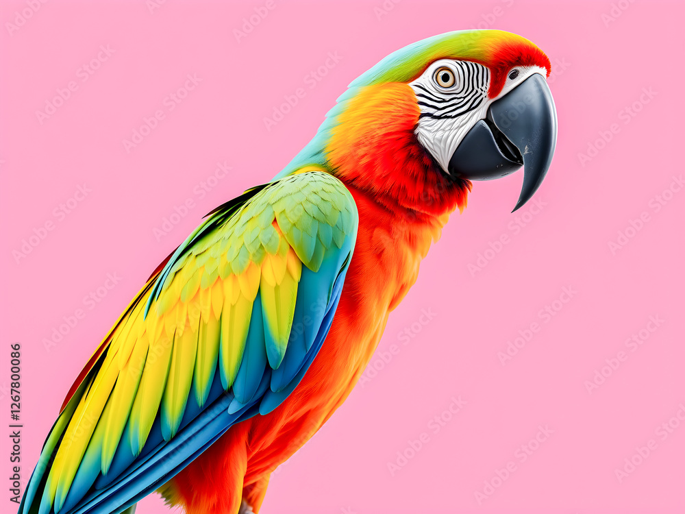Obraz premium Colorful macaw parrot on pink background.