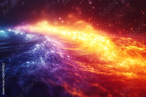 Wallpaper Mural Vibrant waves of orange and blue light ripple across a serene water surface at night Torontodigital.ca