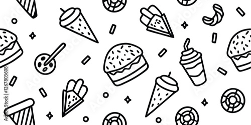 Set of Food Icon line Art Vector Drawing Ppattern Illustration Background.	