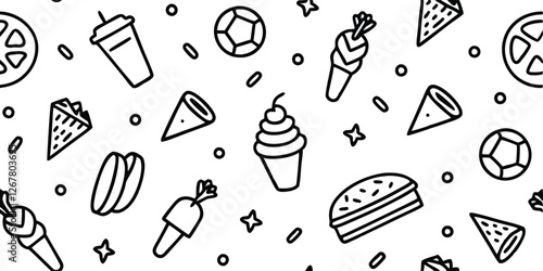 Set of Food Icon line Art Vector Drawing Ppattern Illustration Background.	