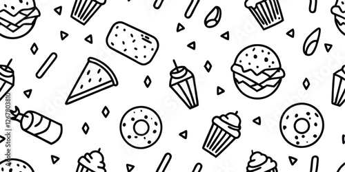 Set of Food Icon line Art Vector Drawing Ppattern Illustration Background.	