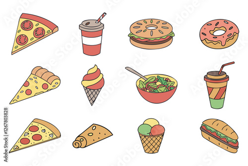 Food flat Illustration Icons set, Food Vector Art Illustration Clipart. set of food Illustration bundle