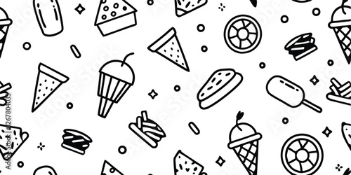 Set of Food Icon line Art Vector Drawing Ppattern Illustration Background.	