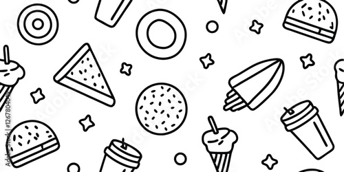 Set of Food Icon line Art Vector Drawing Ppattern Illustration Background.	