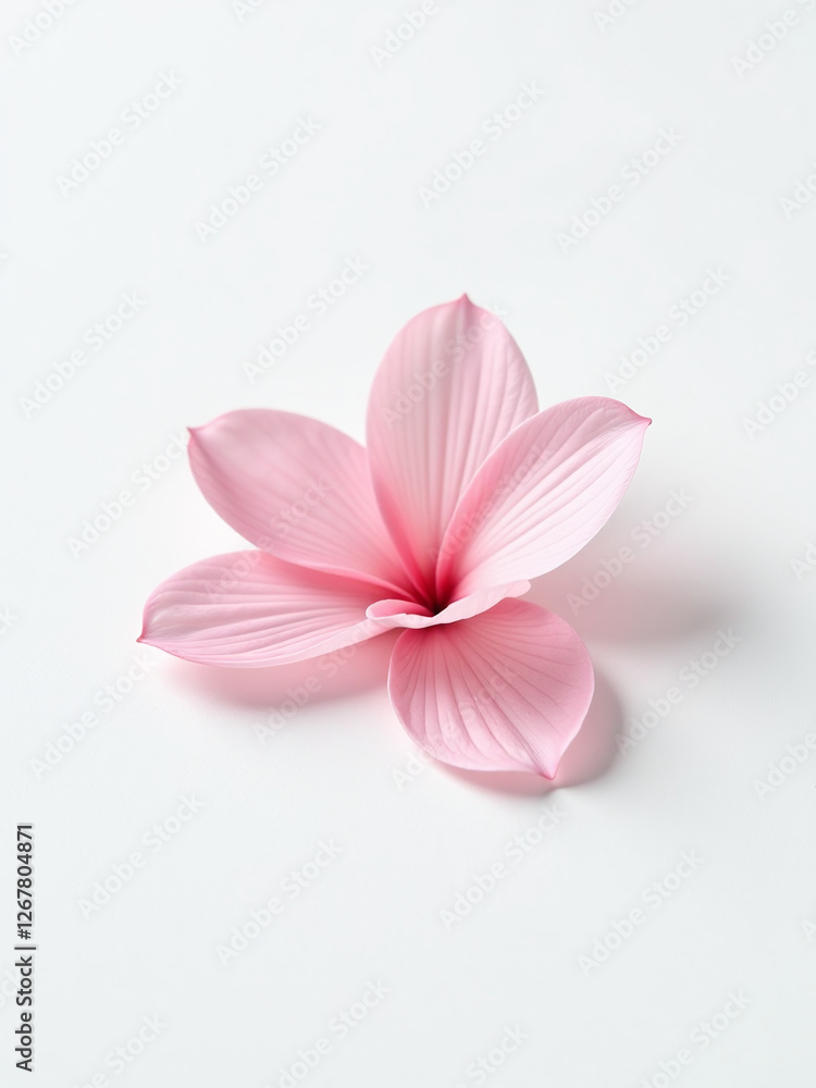 A Delicate Pink Flower Petal Sits Alone Against A Clean White Surface In Elegant Simplicity And Isolation. 00001 A Delicate Pink Flower Petal Sits Alone Against A Clean White Surface In Elegant Simplicity And Isolation. 00001