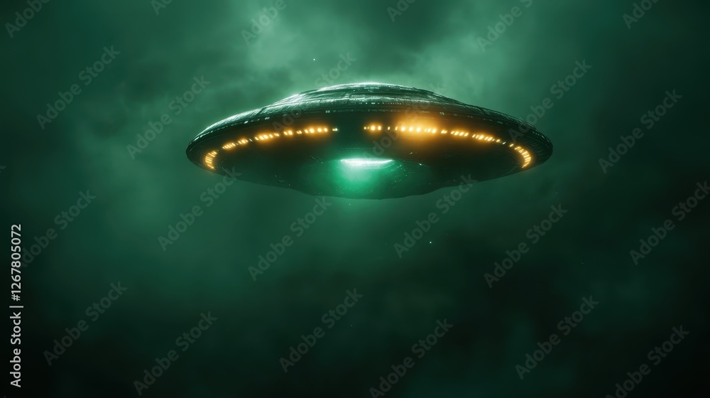 A stunning UFO with bright glowing lights captures the viewer's attention as it hovers above a mysterious landscape, symbolizing the allure of the extraterrestrial. A stunning UFO with bright glowing lights captures the viewer's attention as it hovers above a mysterious landscape, symbolizing the allure of the extraterrestrial.