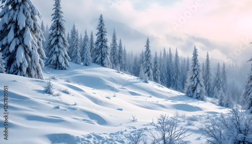 Wallpaper Mural Snow Dunes in a Serene Snowy Forest | Winter Landscape with Soft Snowdrifts and Trees Torontodigital.ca
