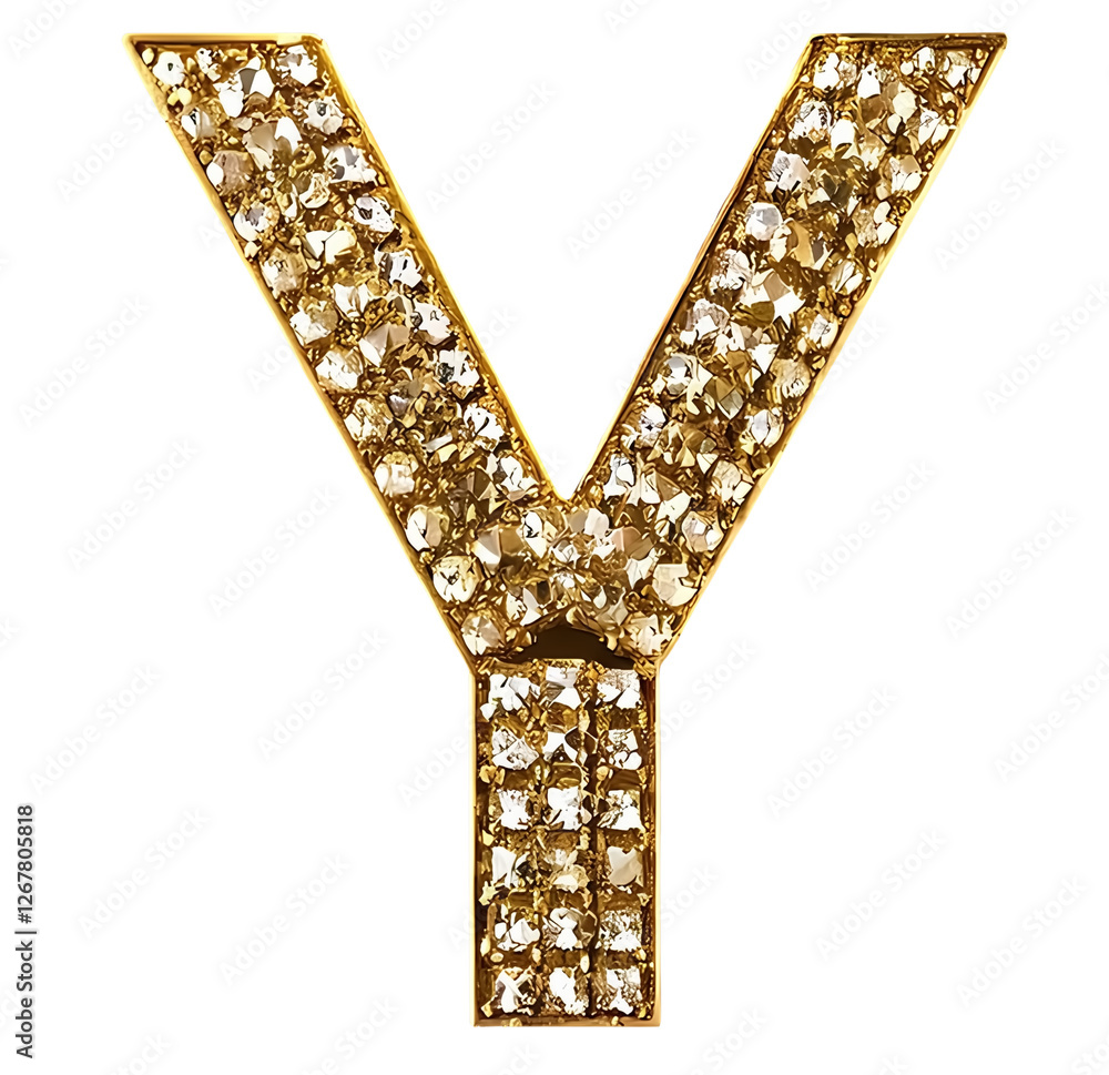 Fototapeta premium Letter Y gold 3d and encrusted with diamonds y png clipart cutout transparent isolated