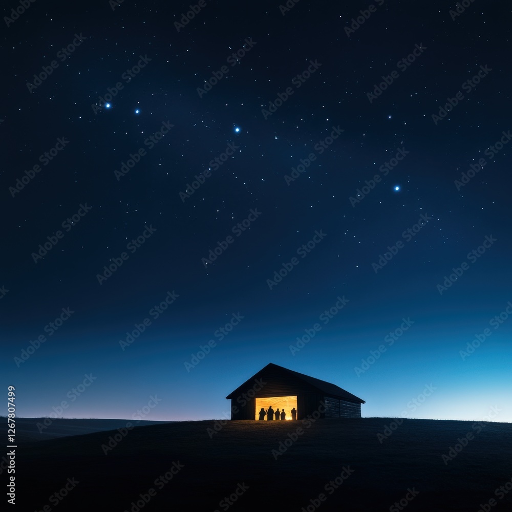 people in barn under starry night people in barn under starry night