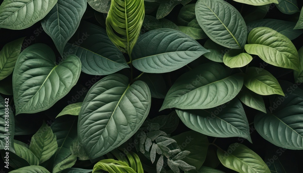 Closeup green foliage texture reveals fresh, natural leaf patterns of summer growth Closeup green foliage texture reveals fresh, natural leaf patterns of summer growth