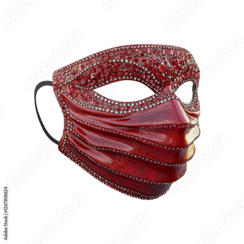 Red Crystal Masquerade Mask - Elegant Venetian Style Face Covering with Rhinestones photo