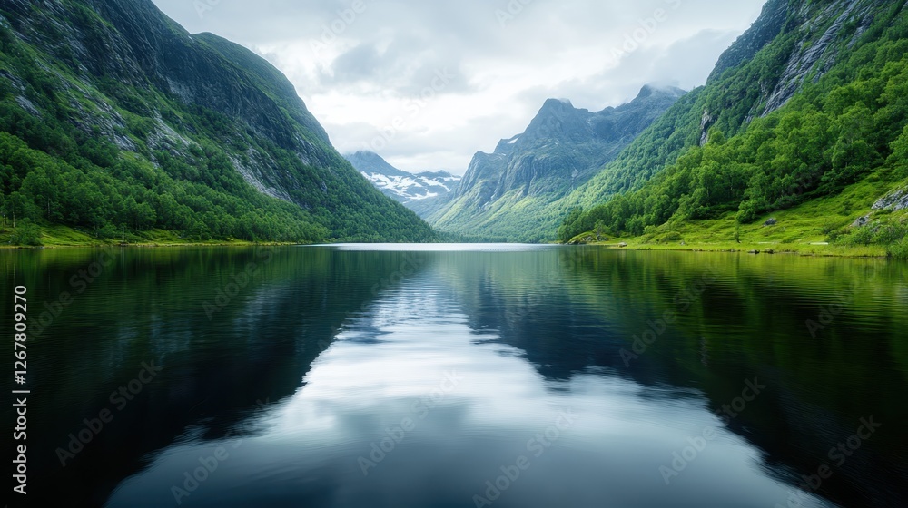 A breathtaking view of a serene mountain lake, its still waters perfectly reflecting the towering mountains and lush greenery surrounding it. A breathtaking view of a serene mountain lake, its still waters perfectly reflecting the towering mountains and lush greenery surrounding it.