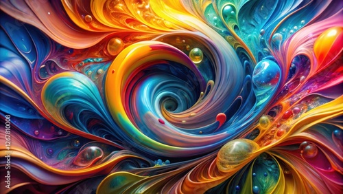 Wallpaper Mural Abstract Swirls of Vibrant Color With Shimmering Bubbles and a Central Vortex Torontodigital.ca