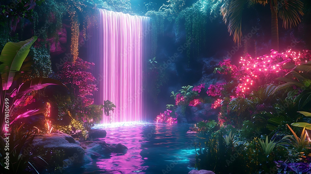 Fototapeta premium High-tech nature scene with neon-powered flora and dazzling colors high resolution wallpaper