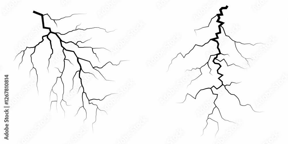 Fototapeta premium Lightning. Thunder storm realistic lightning. Bright light effects. Lightning bolt set Magic and bright light effects. Set of thunder and lightnings. Lightning energy discharge effect isolated.