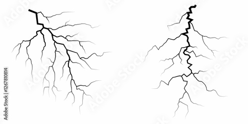 Lightning. Thunder storm realistic lightning. Bright light effects. Lightning bolt set Magic and bright light effects. Set of thunder and lightnings. Lightning energy discharge effect isolated.